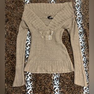 Razzle Dazzle Off-the-Shoulder Tan Knit Sweater